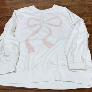 Aerie White Sweater with Pink Bow Accent